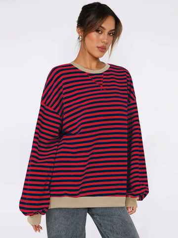 round neck hoodie 2024 new color striped shirt women loose casual fashion baseball clothing