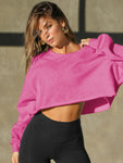 hoodie coat female solid color crop round neck top street style sleeved sportswear