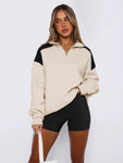 women's American hoodie women's spring fashion brand polo shirt color contrast zipper baseball clothing