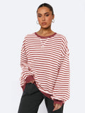 round neck hoodie 2024 new color striped shirt women loose casual fashion baseball clothing